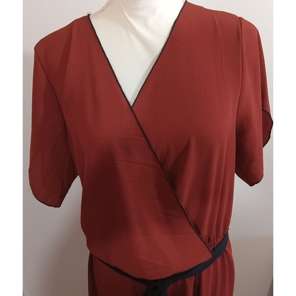 Ashley Stewart Dress NWT Size 14/16 Rusty Brown Split Knee Length - Picture 2 of 9